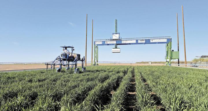 Rising from the flat desert south of Phoenix is a 50-foot-tall robot that feeds crop data back to the Midwest.